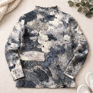 Abstract Print Fine Knit Sweater (PXL) Neutral Cozy Lightweight Boutique Style